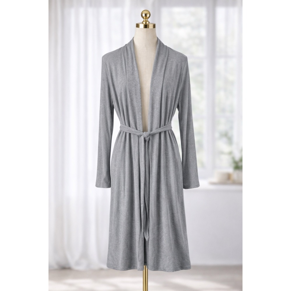 Monica + Andy M +‎ A Lounge Robe Womens XS/S Gray Organic Cotton Waffle Belted